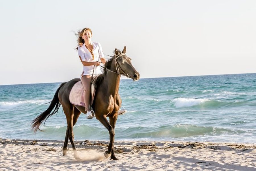 Horse riding by & in the sea